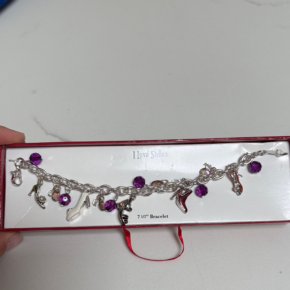 Silver Charm Bracelet with Purple Accents